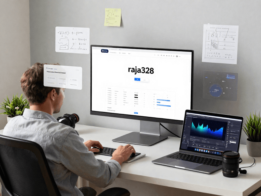 Engaging interaction with link raja328 on a modern tech platform within a vibrant workspace.