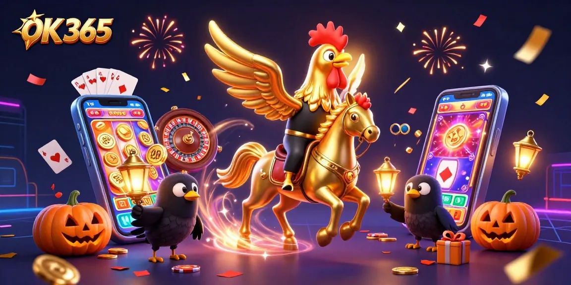 Spin to win at OK 365 with an engaging casino scene filled with festive energy.