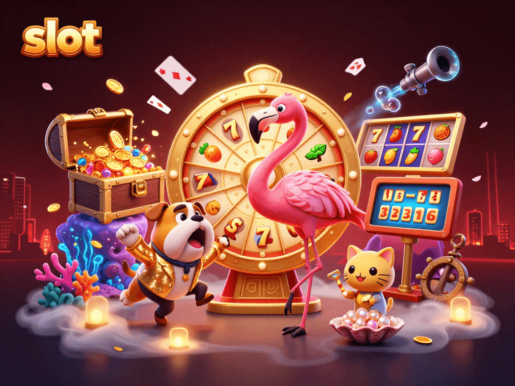 Engage with thrilling slot games featuring contestants celebrating big wins amidst vibrant casino elements.