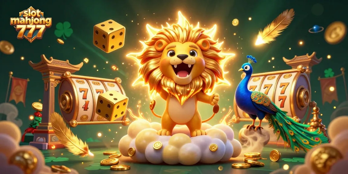 Experience the excitement of slot mahjong 777 with dynamic 3D visuals of roaring lions and golden dice.