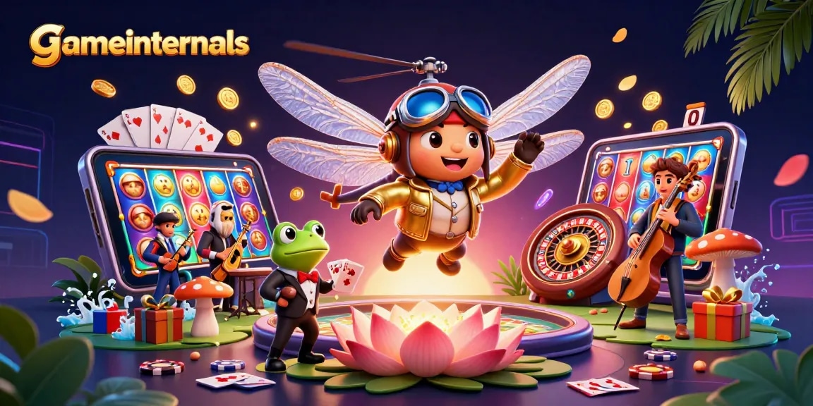 gameinternals showcases a vibrant casino scene with a frog croupier dealing, optimal for engaging gamblers.