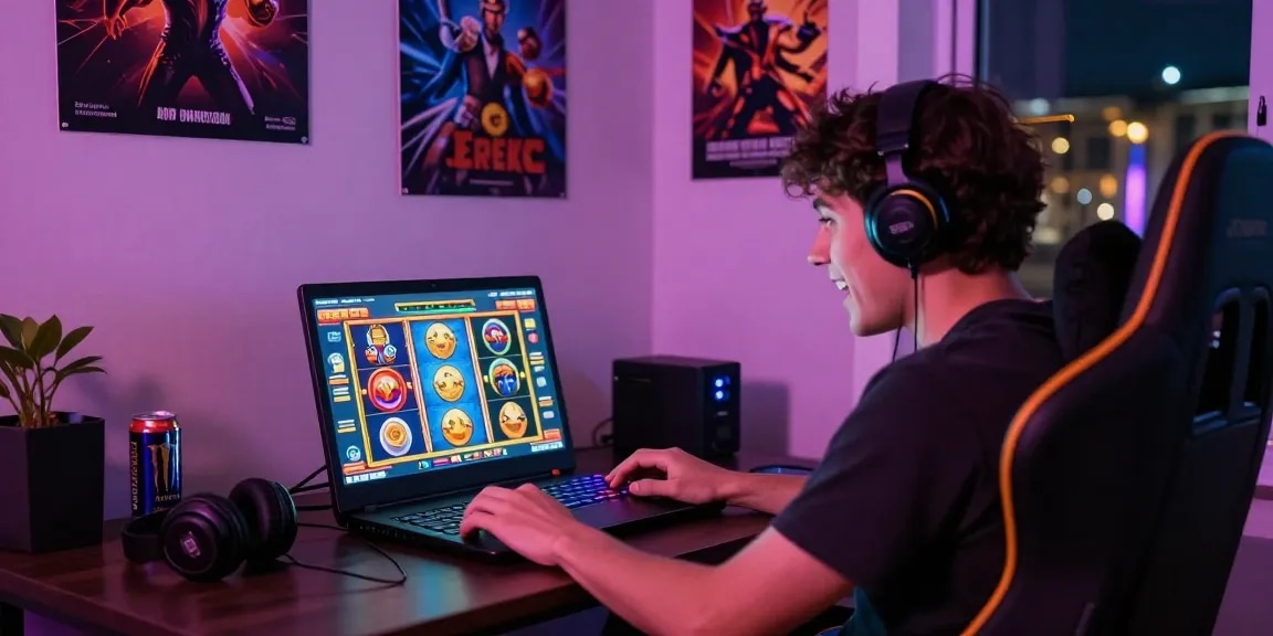 Player enjoying a slot deposit 1k experience in a cozy gaming setup with vibrant game visuals.