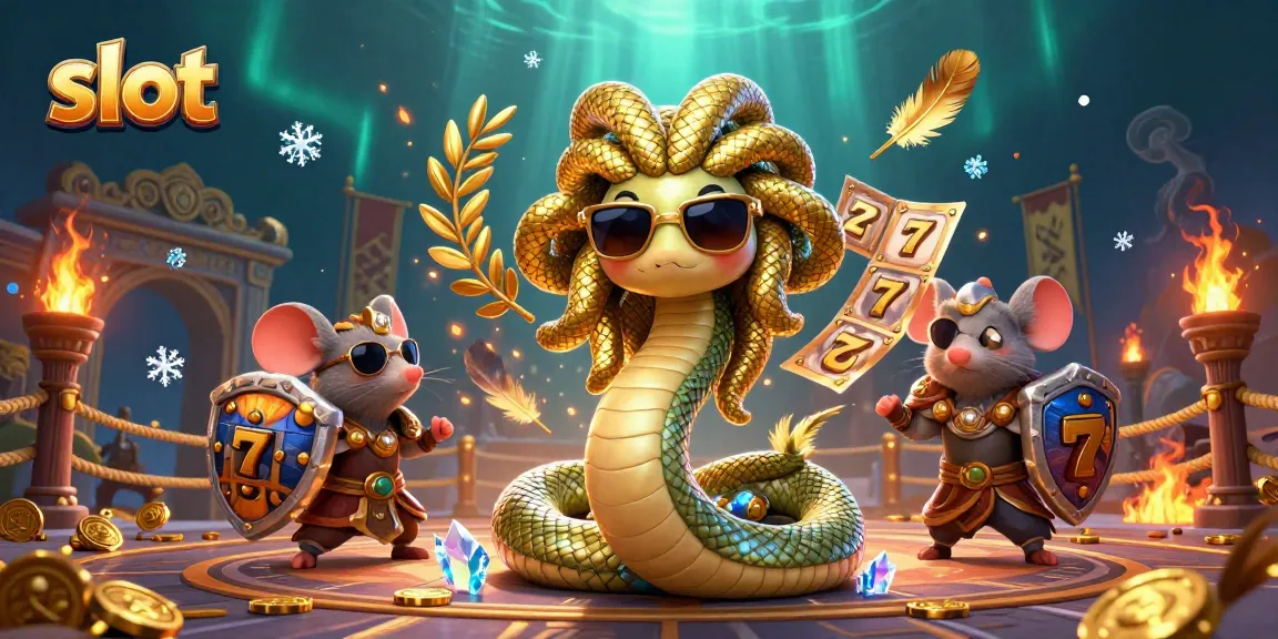 Spin the slot reels with Medusa and warrior mouse in a vivid casino scene featuring golden coins and jackpots.