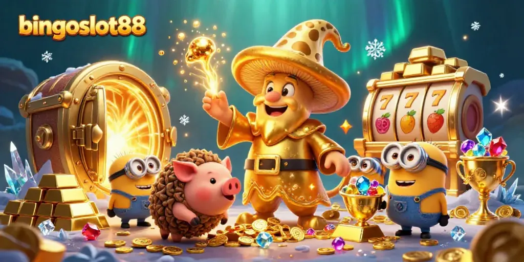 Menghadapi keseruan bingoslot88 dengan wizard jamur emas dan harta karun berkilau.