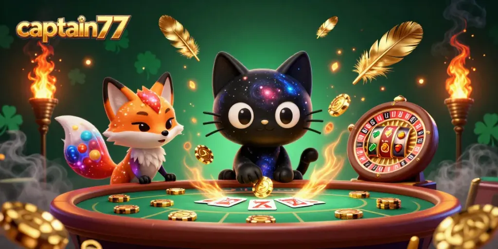 Experience winning action with captain77 at a vibrant cosmic casino featuring magical characters and captivating visuals.