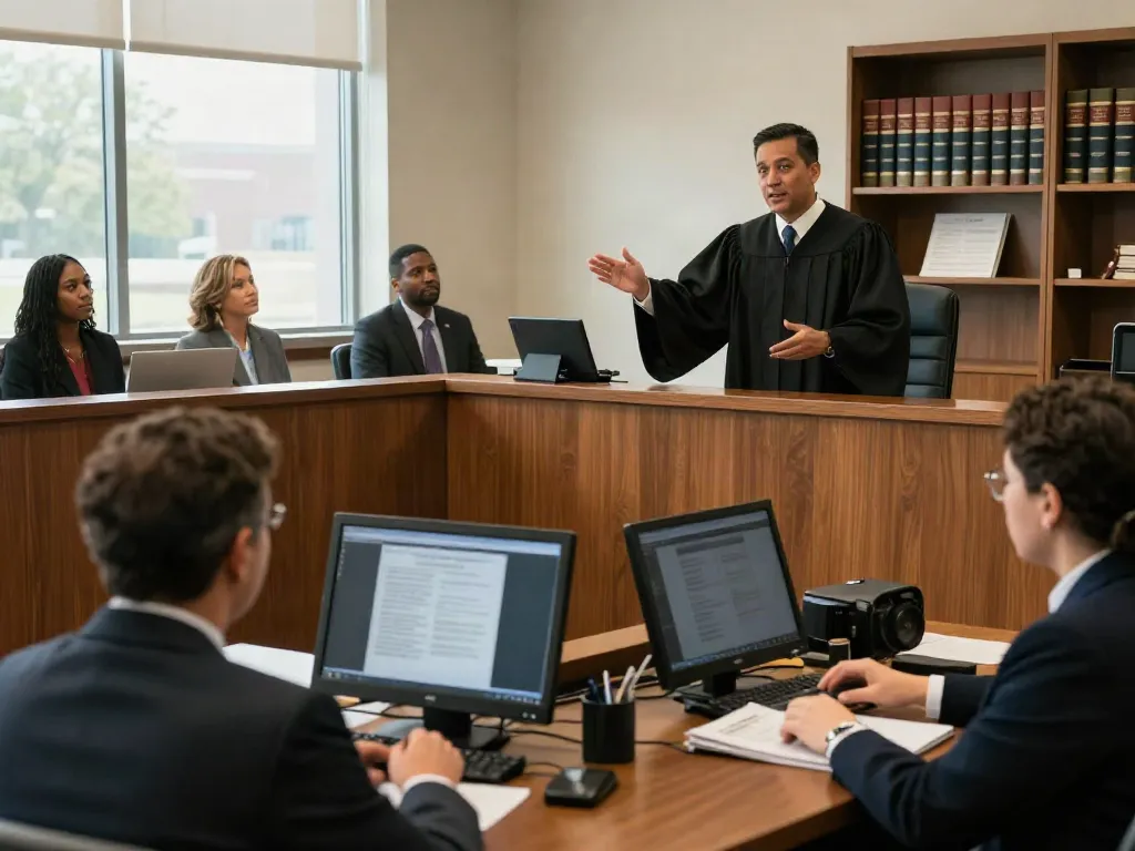 Courtroom scene illustrating how clients can navigate the DUI court process in Forsyth County Georgia.