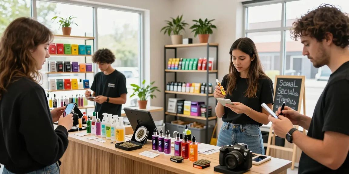 Hochwertiges hash sieb im urbanen Cannabis-Shop, umgeben von THC-Vape-Produkten und interessierten Kunden.