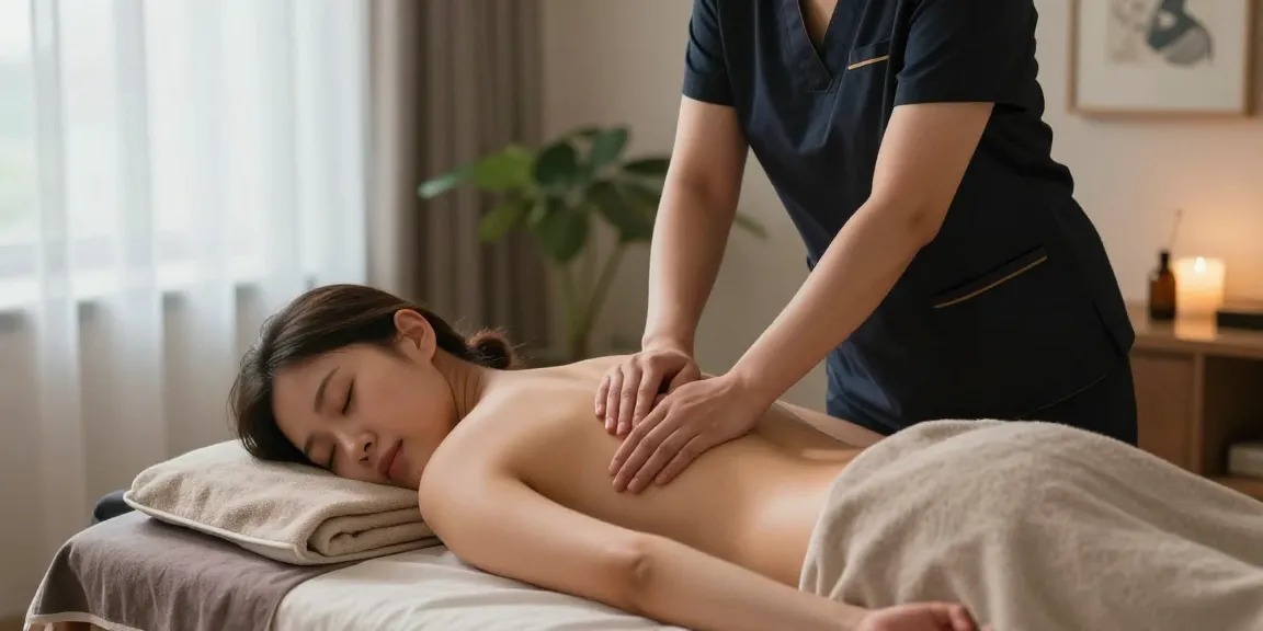 노원출장마사지 therapy session in a calming home environment with soothing elements.