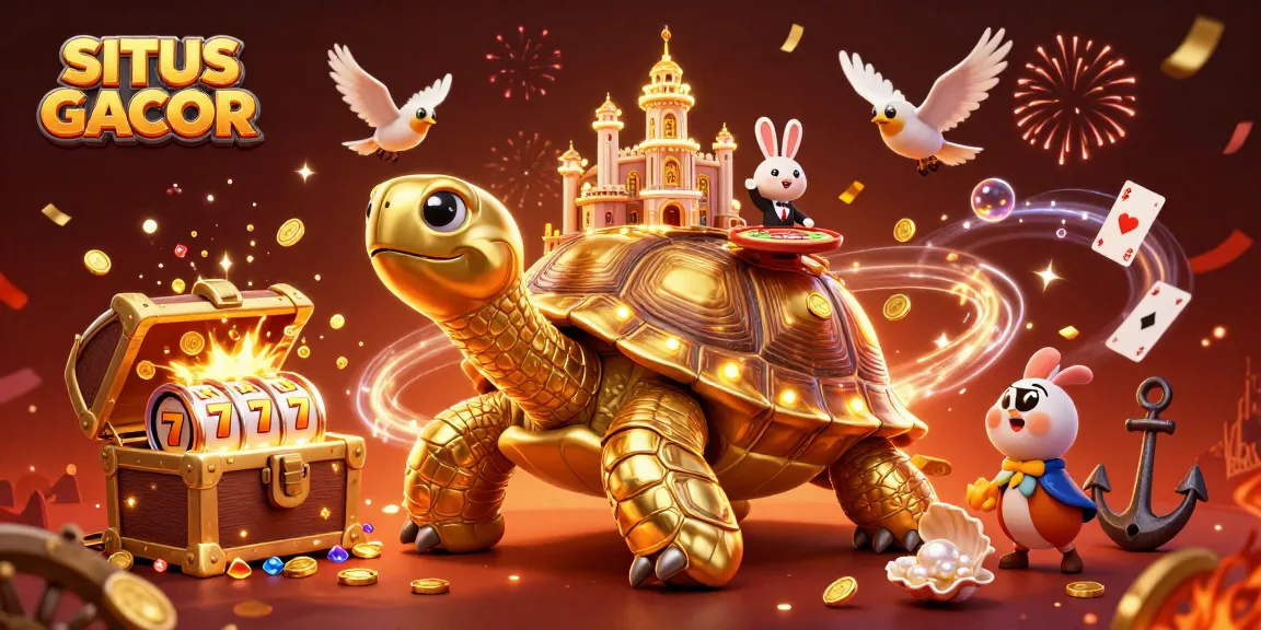 SITUS GACOR energizes players with vibrant 3D casino illustration depicting thrilling slot reels and winning elements.