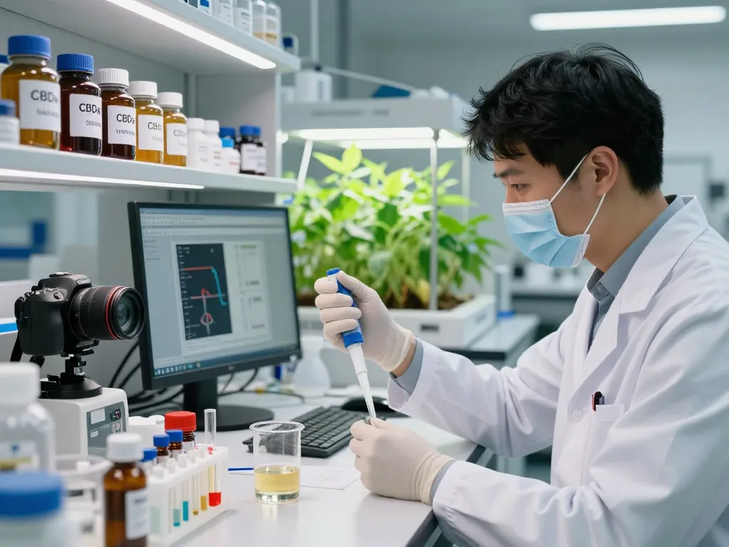 WeeDutch scientist analyzing high-quality cannabinoid extracts in modern lab, emphasizing premium quality and innovation.