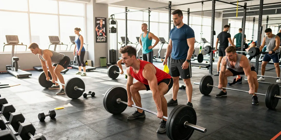 Bodybuilder lifting weights showcasing Deus Medical Steroids in an energetic gym atmosphere.