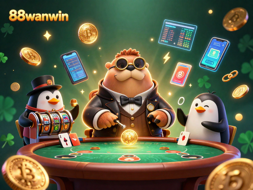 Join the fun at 88wanwin’s underwater poker scene with vibrant characters and crypto elements!