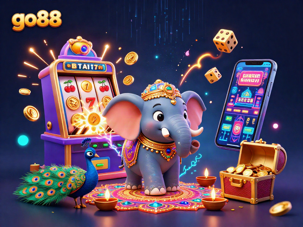 Experience thrilling gaming action in go88 with vibrant 3D illustrations of jackpots and casino excitement.