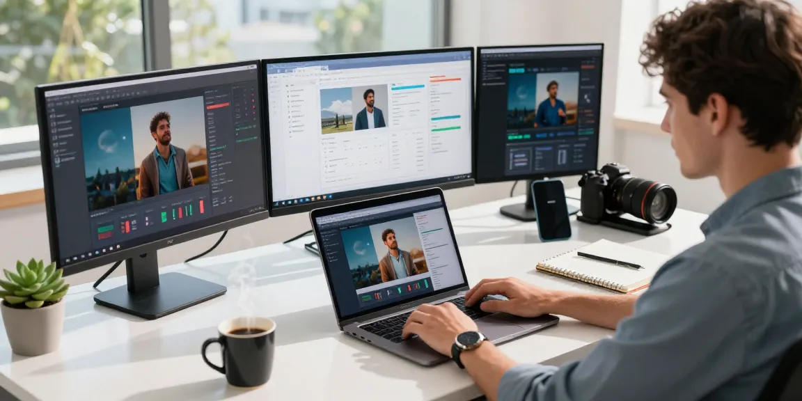 AI image detector in action as a user analyzes images at a modern workspace.