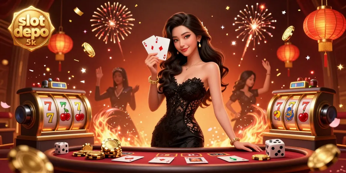 Experience the thrill of winning with slot depo 5k in an elegant casino setting featuring luxurious cards and vibrant game elements.