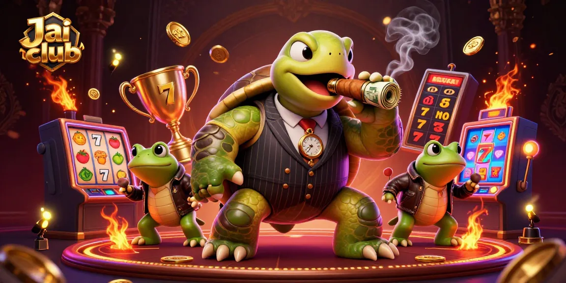 Experience the excitement of Jai club with a colorful 3D scene featuring slot game characters and vibrant gaming elements.