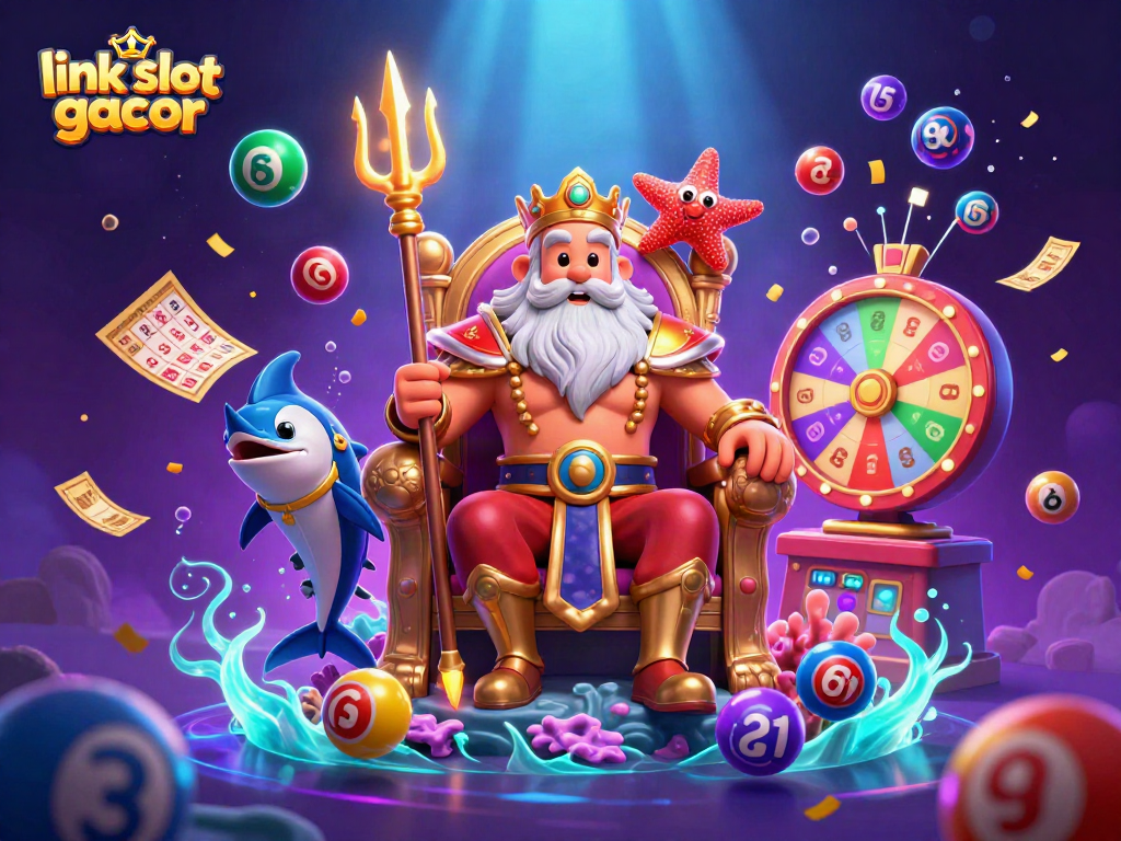 Spin the vibrant link slot gacor with Neptune and lottery elements in a lively underwater scene.