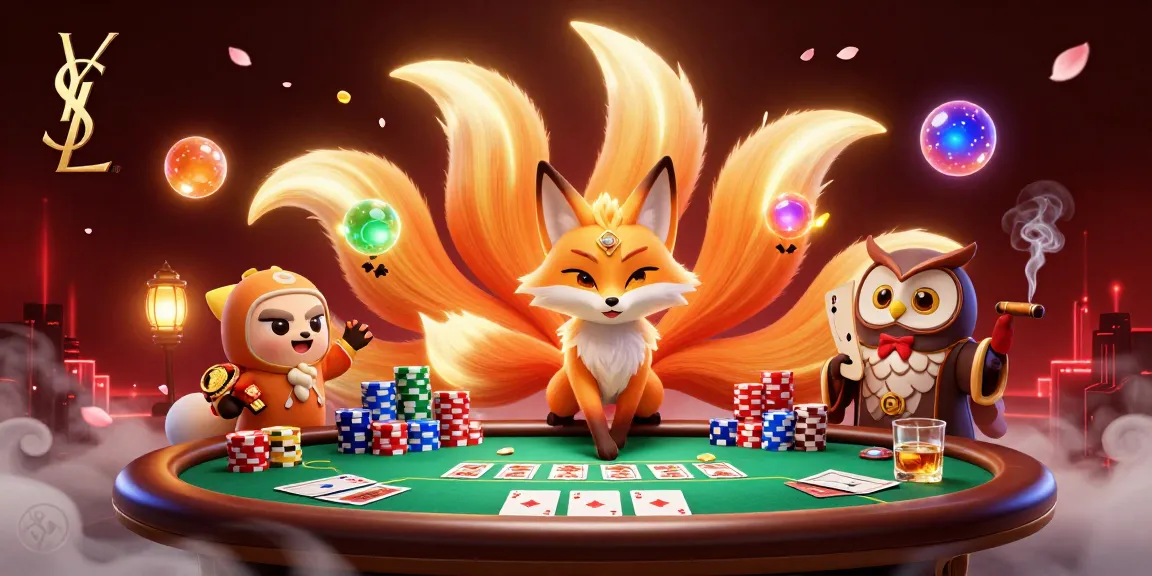 Engage in vibrant poker action with a colorful nine-tailed fox and owl spirit at ysl.