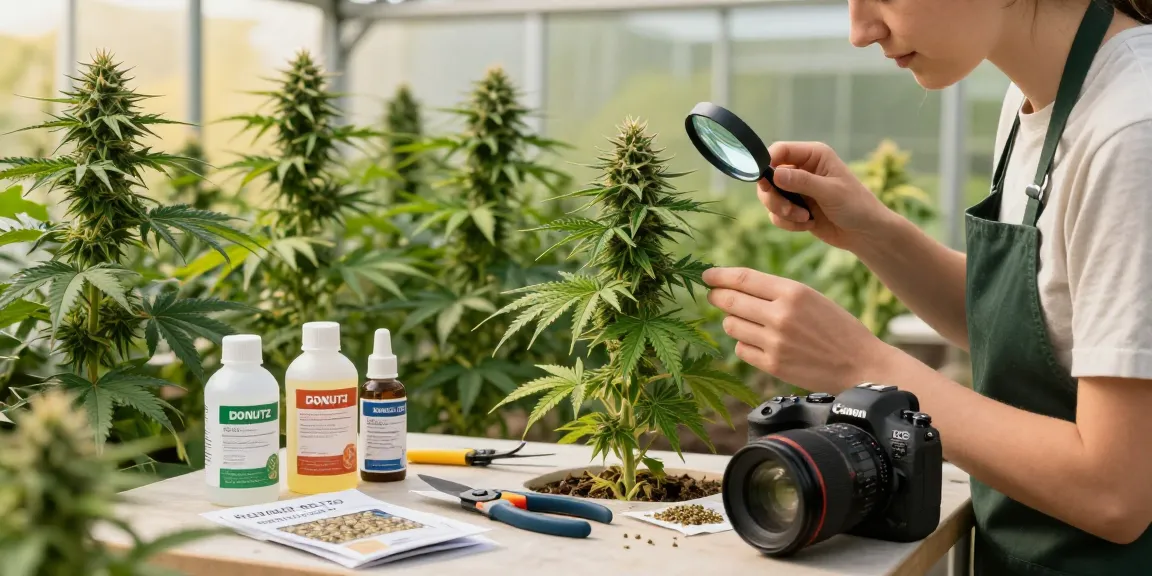Triploid seed genetics exploration with cannabis plants and grower in greenhouse.