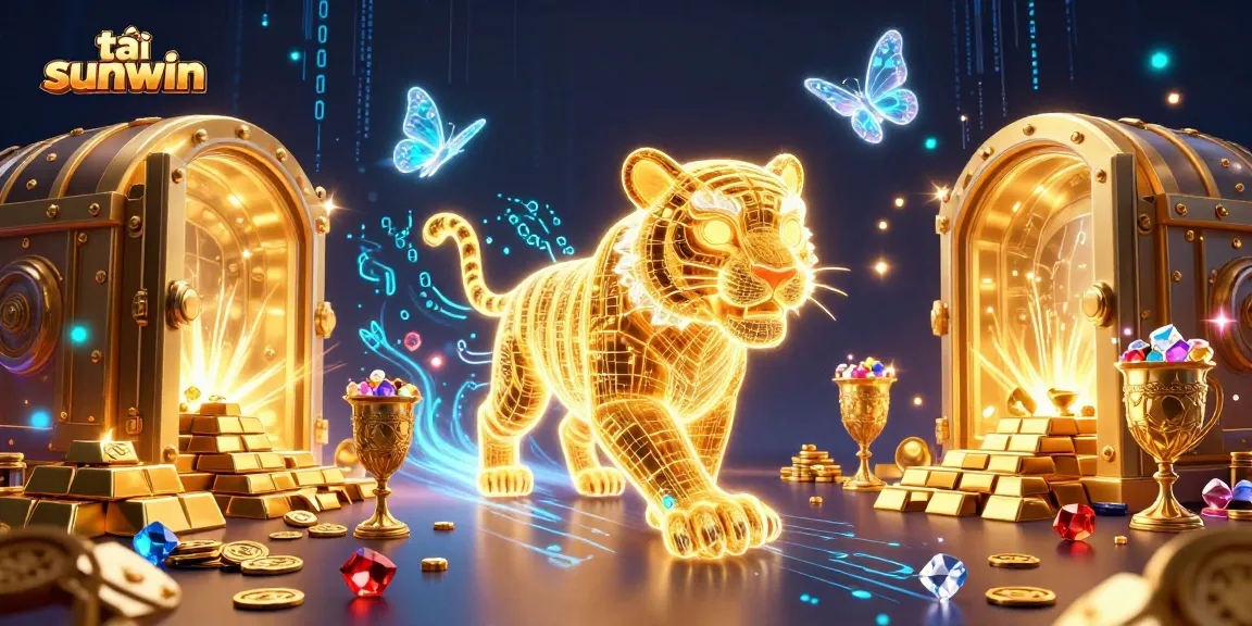 Experience the thrill of tải sunwin, featuring a golden tiger in a vibrant casino landscape.