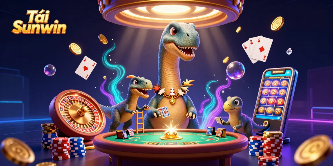 Tải Sunwin and enjoy thrilling card games, featuring a 3D brontosaurus and raptor dealer.
