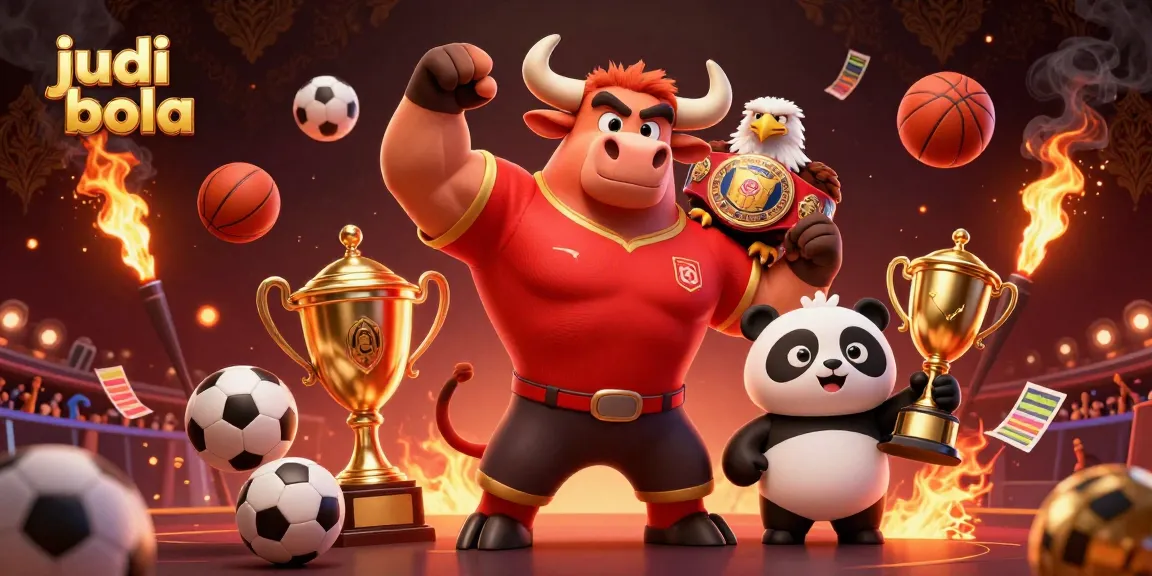 Experience thrilling judi bola action with a dynamic sports betting scene featuring mascots and game elements.