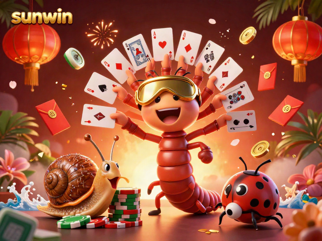 Win big with sunwin in this vibrant 3D illustration showcasing exciting gambling action.