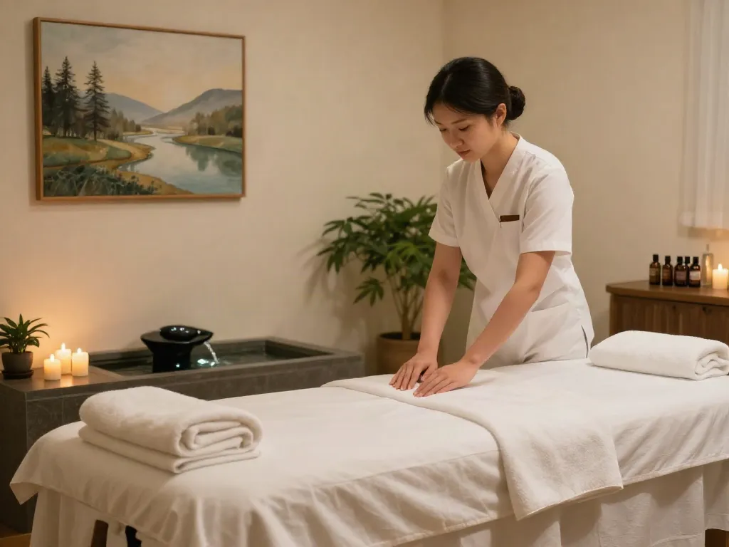 Inviting spa massage setting for 부천출장마사지 featuring soft linens and calming decor.