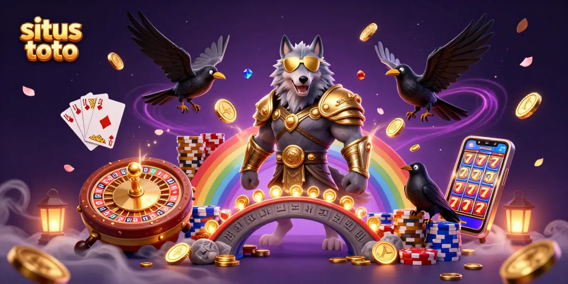Experience situs toto excitement with Odin's wolves and vibrant casino elements in a dynamic scene.