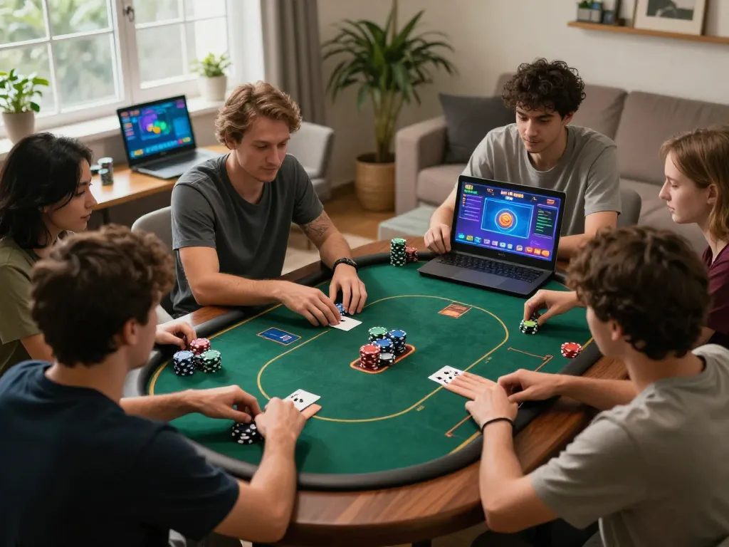 Engaged players strategizing their next move in an online poker game at 388bet.