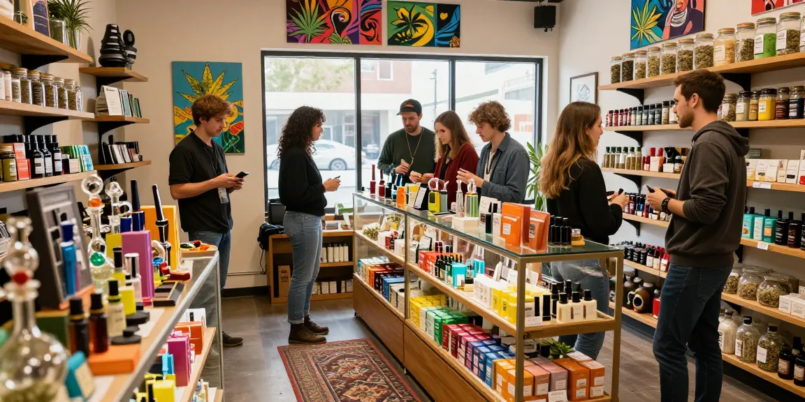 Vibrant smoke shop atmosphere at https://moessmokeshopct.com, showcasing premium cannabis products and friendly customer interaction.