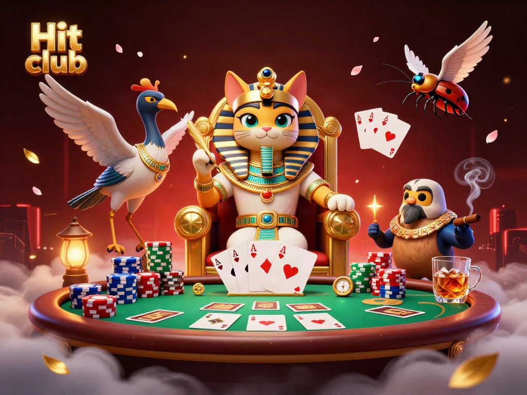 Win big with Hit club in an exciting 3D casino scene featuring Egyptian-themed elements.
