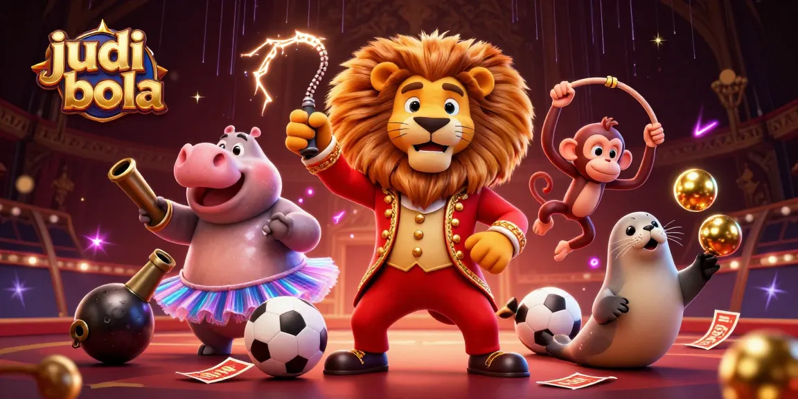Engage in judi bola excitement with colorful circus characters amid dynamic betting elements.