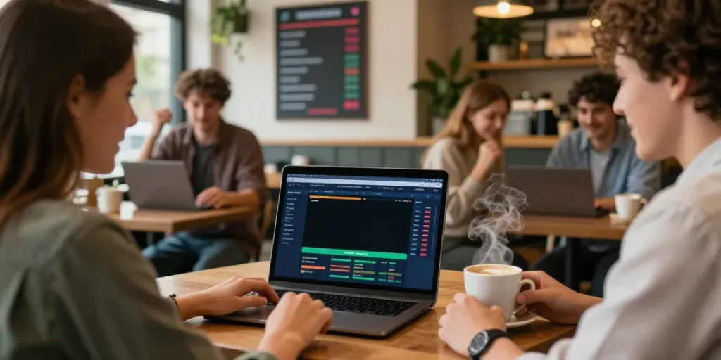 Pengguna Totobet menikmati pengalaman taruhan online dengan suasana kafe yang hangat.