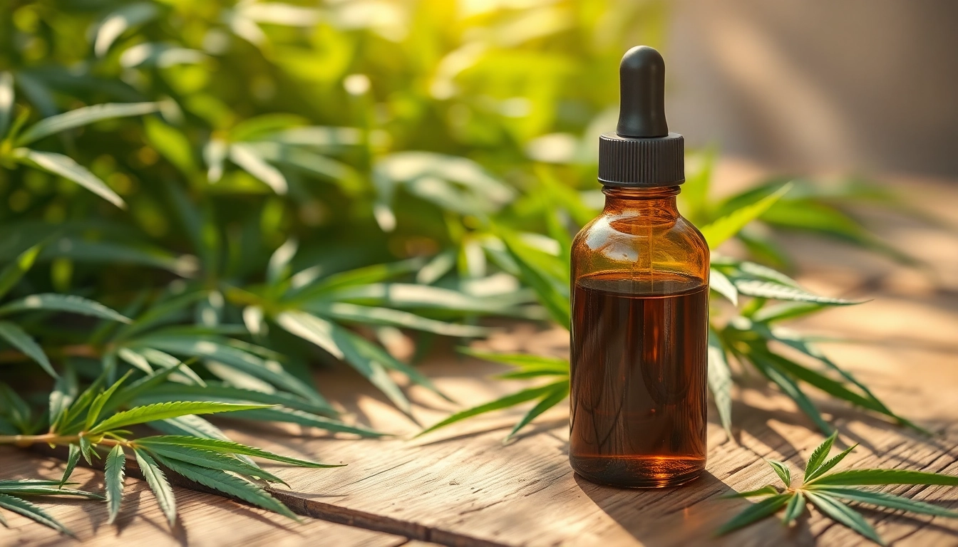 Showcasing a CBD oil bottle amidst hemp leaves, highlighting natural wellness.