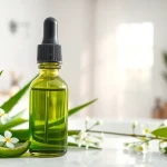 Apply CBD oil for skin in a calming skincare setup with beautiful natural elements.