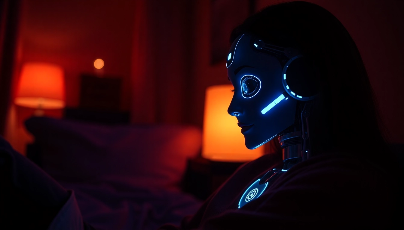 Engaging AI chat sex experience with a lifelike chatbot in a cozy setting.