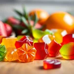 Indulge in vibrant Weed Gummies featuring fruit flavors and a glossy finish, beautifully arranged.