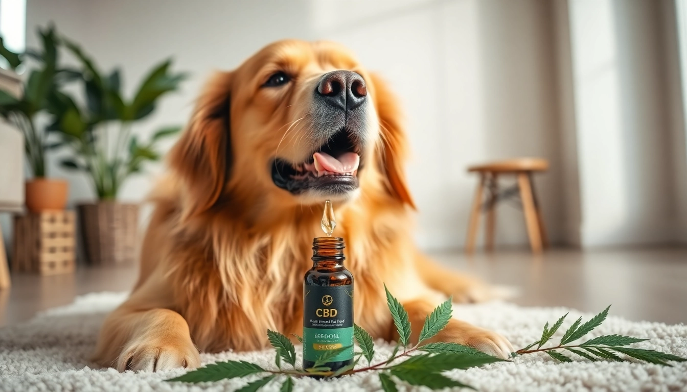 Administering CBD Oil For Dog to a golden retriever in a warm home setting.