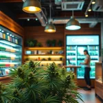 Browse premium cannabis selections at a vibrant Weed Store with warm ambiance.