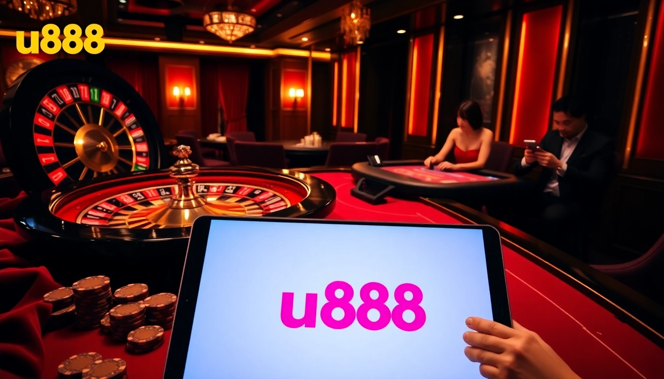 Experience exhilarating gambling action at u888 with vibrant casino tables and engaging players.