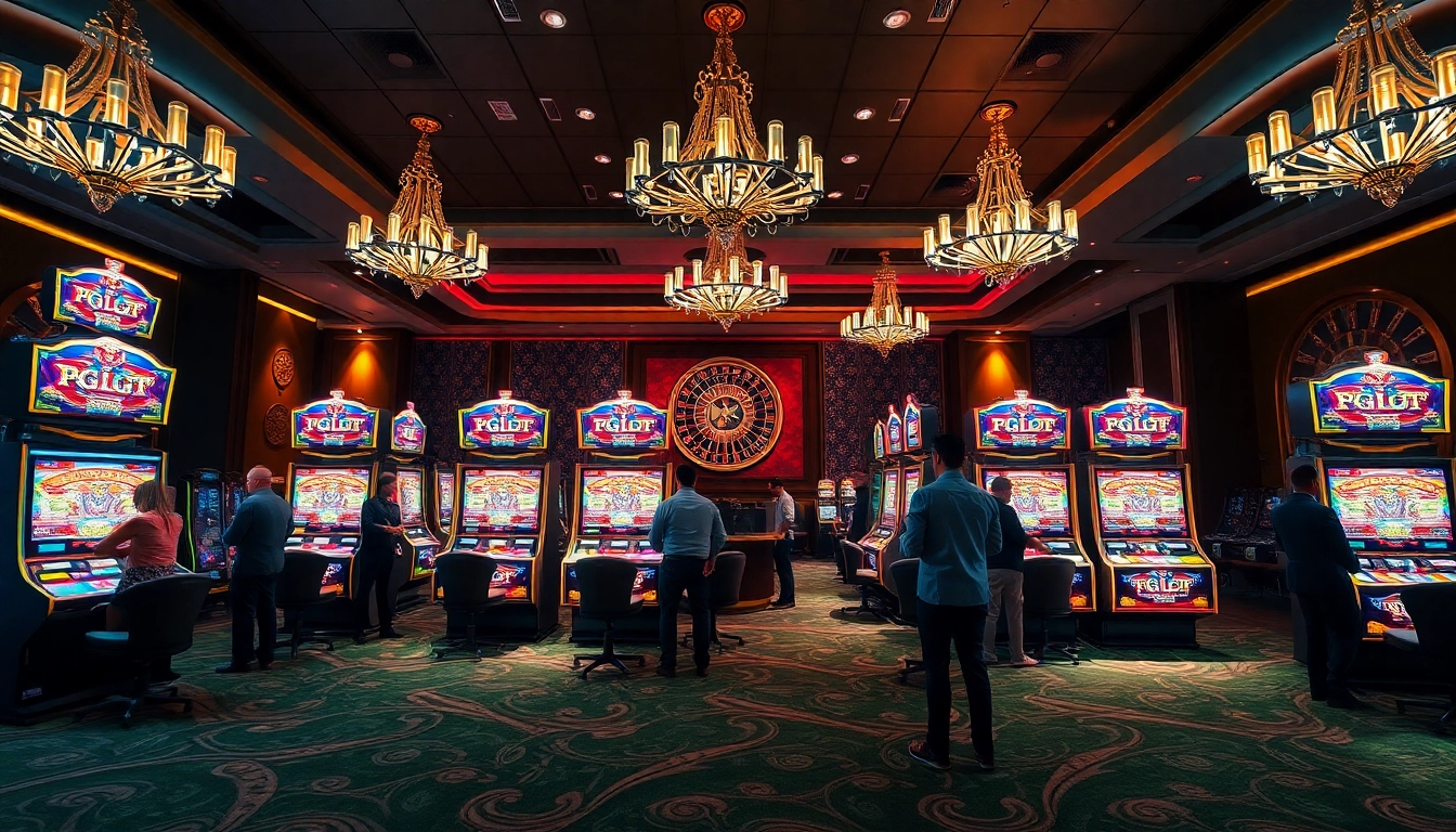 Engaging in pg slot demo gameplay at luxury casino slots with vibrant visuals and plush decor.
