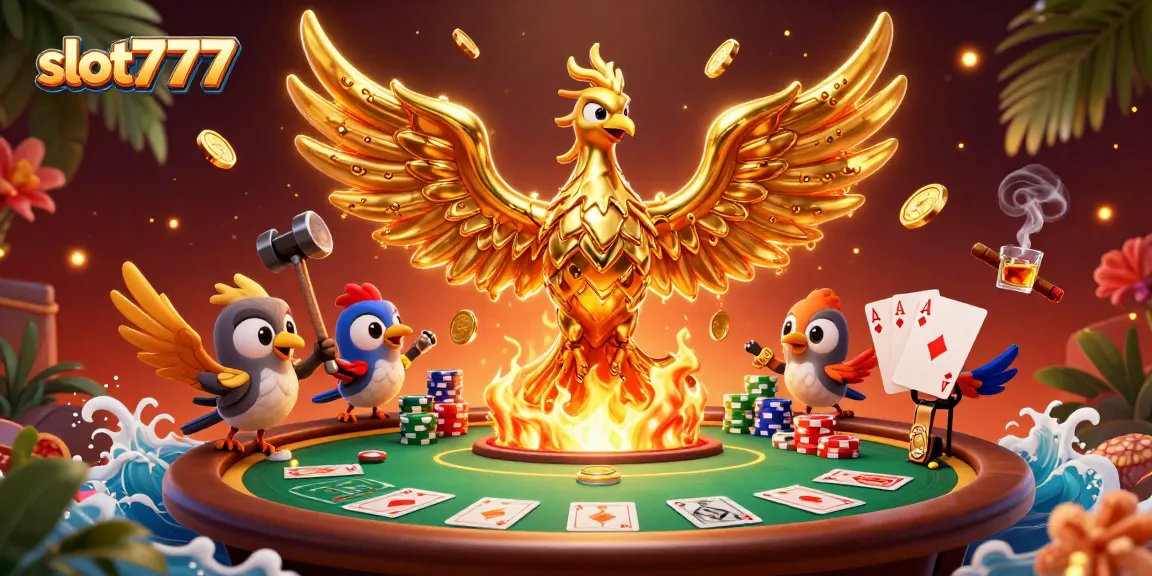 Experience thrilling gameplay with slot777 as golden phoenix unfolds riches in a vibrant casino scene.