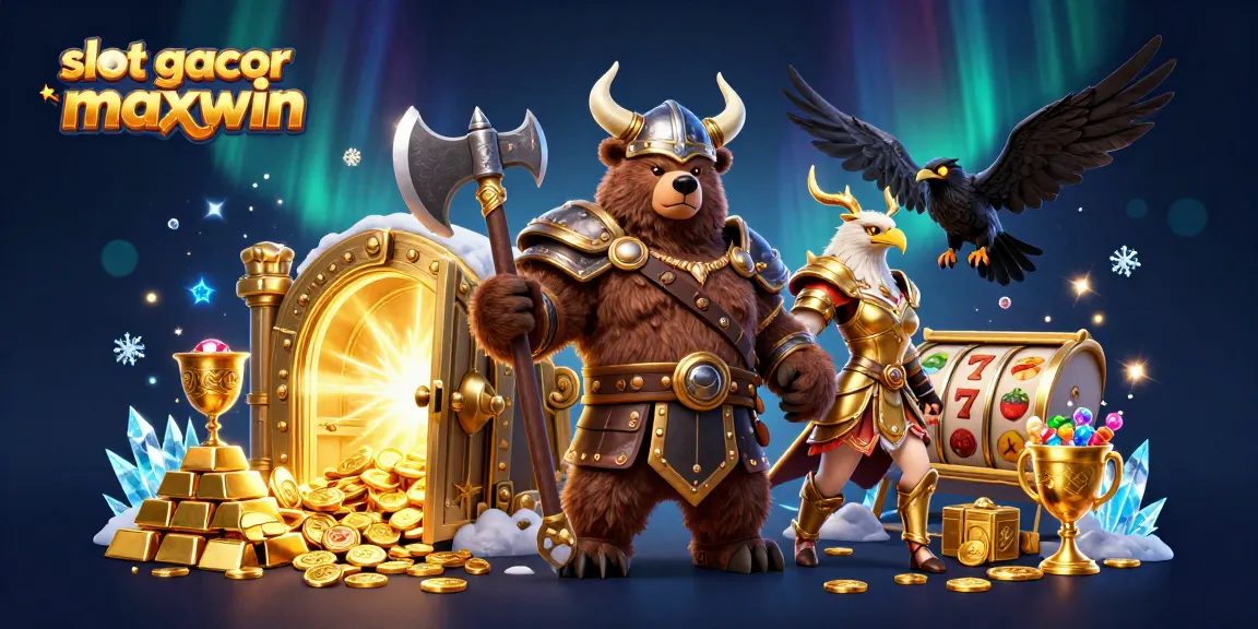 Engaging slot gacor maxwin scene with Viking characters and treasure, showcasing epic casino gameplay.
